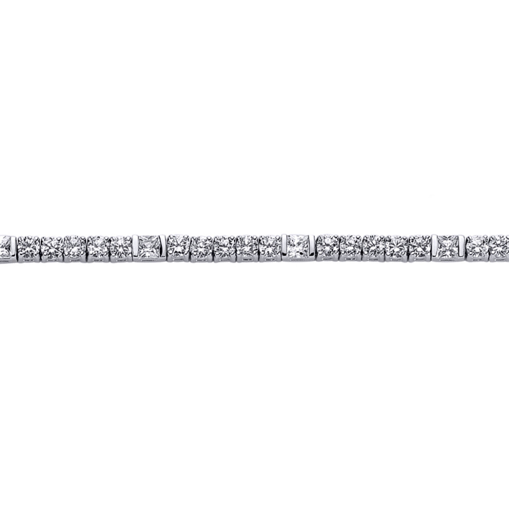 Jewelco London Ladies Sterling Silver Princess Cut Cubic Zirconia 5 + 1 Alternating Tennis Bracelet 4mm 7 inch - GVB085