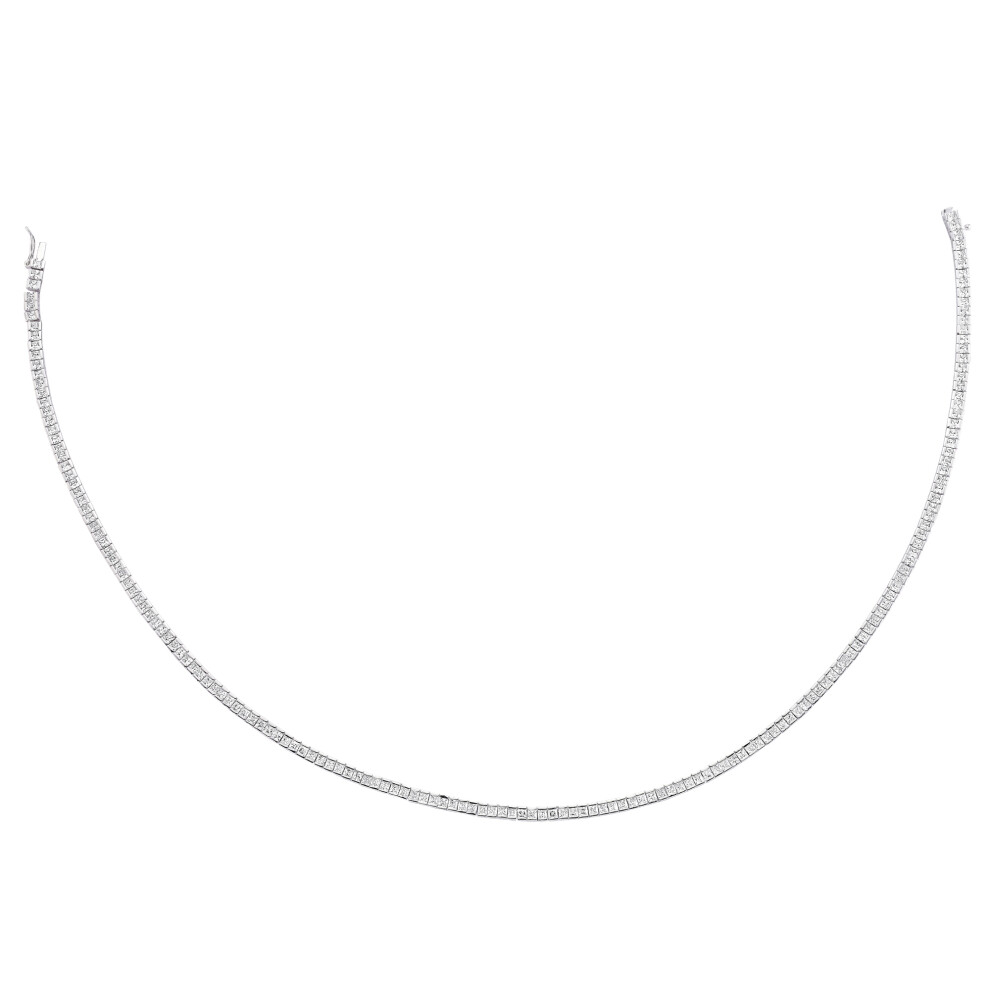 Ladies Sterling Silver Princess Cut Cubic Zirconia Eternity Line Necklace 4mm 16 inch - GVK051 - Image 2