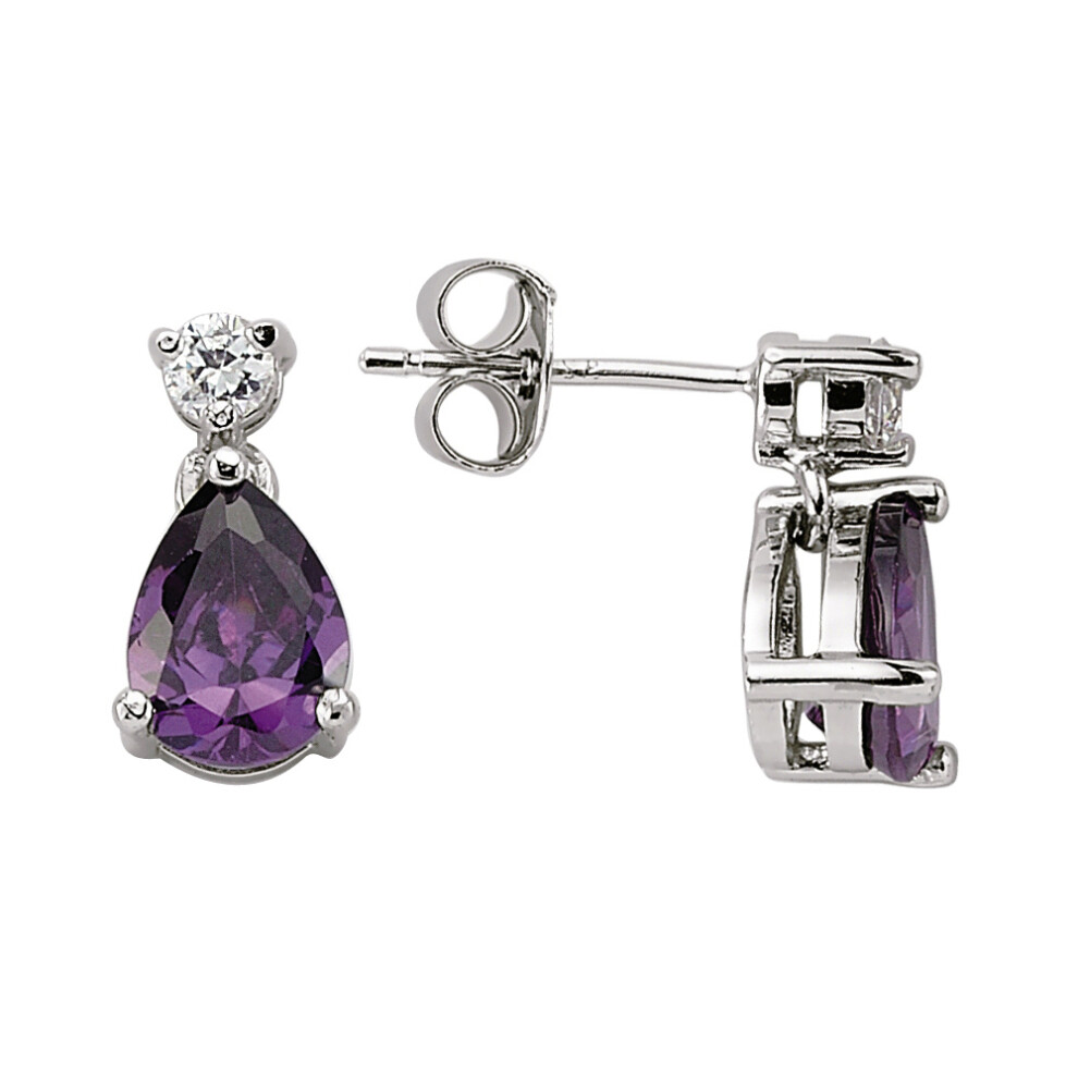 Jewelco London Ladies Sterling Silver Purple Pear Cubic Zirconia Tears of Joy Drop Earrings - GVE197AM
