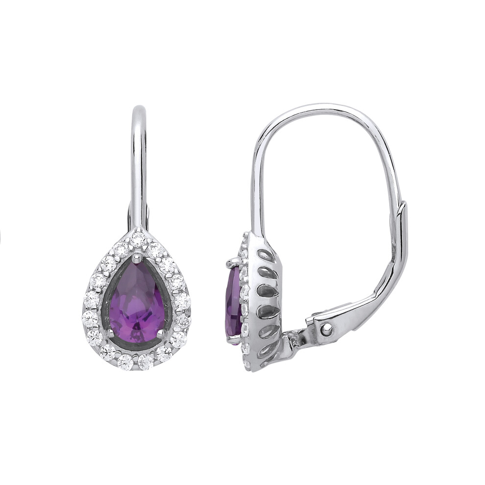 Jewelco London Ladies Sterling Silver Purple Pear Cubic Zirconia Tears of Joy Halo Drop Earrings - GVE814AM