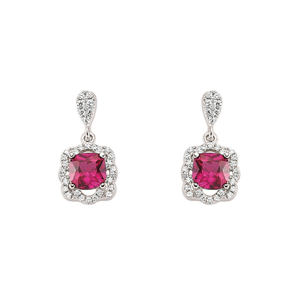 Jewelco London Ladies Sterling Silver Ruby-Red Asscher Cubic Zirconia Halo Cluster Stud Earrings - GVE345