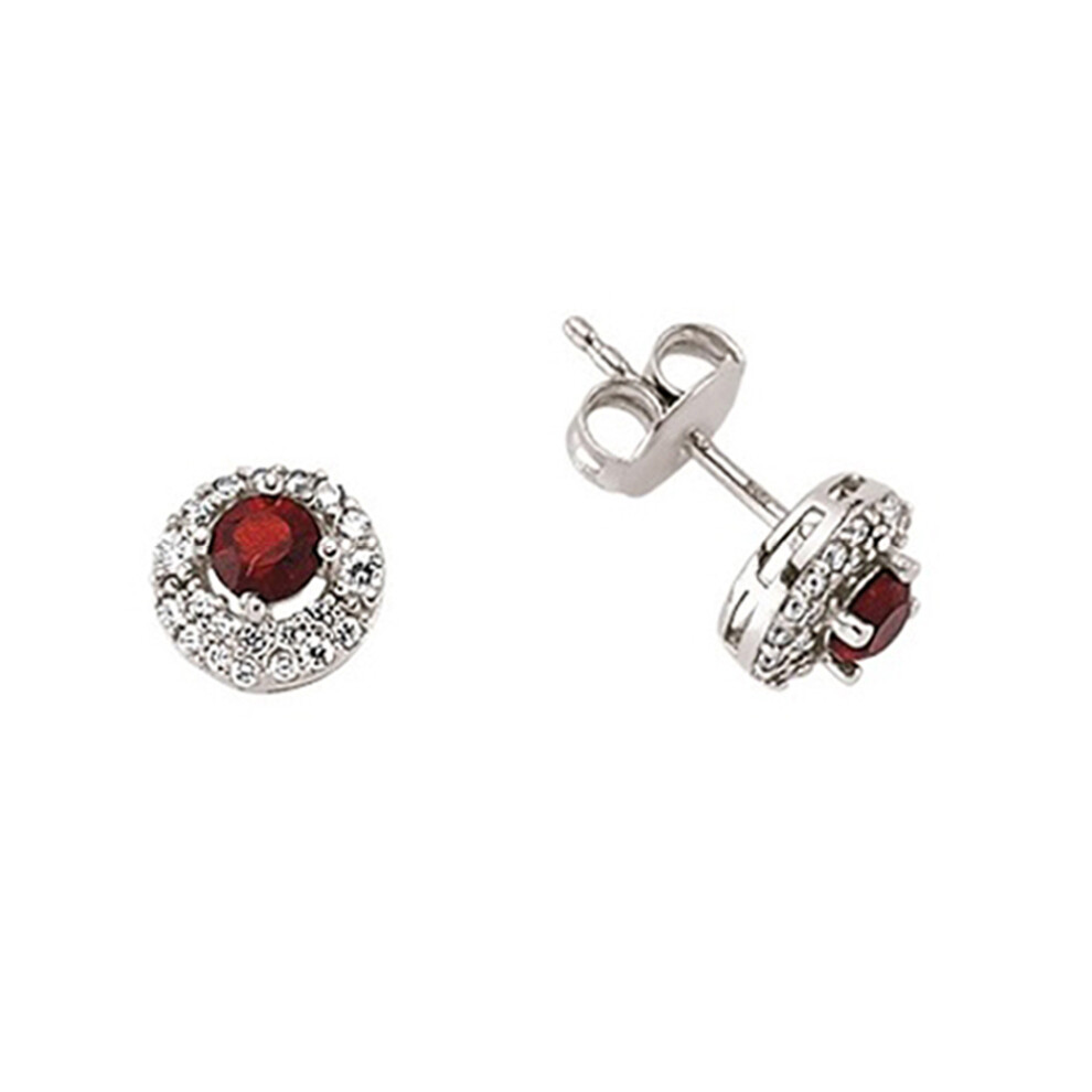 Jewelco London Ladies Sterling Silver Ruby-Red Cubic Zirconia Halo Stud Earrings - GVE396RU