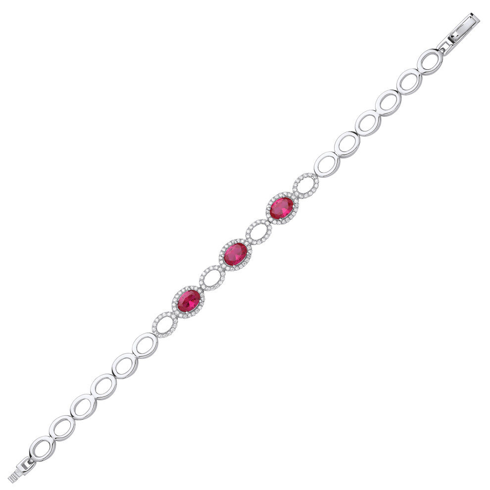 Jewelco London Ladies Sterling Silver Ruby-Red Oval Cubic zirconia Halo Cluster Tennis Bracelet 8mm - GVB450 - Image 2