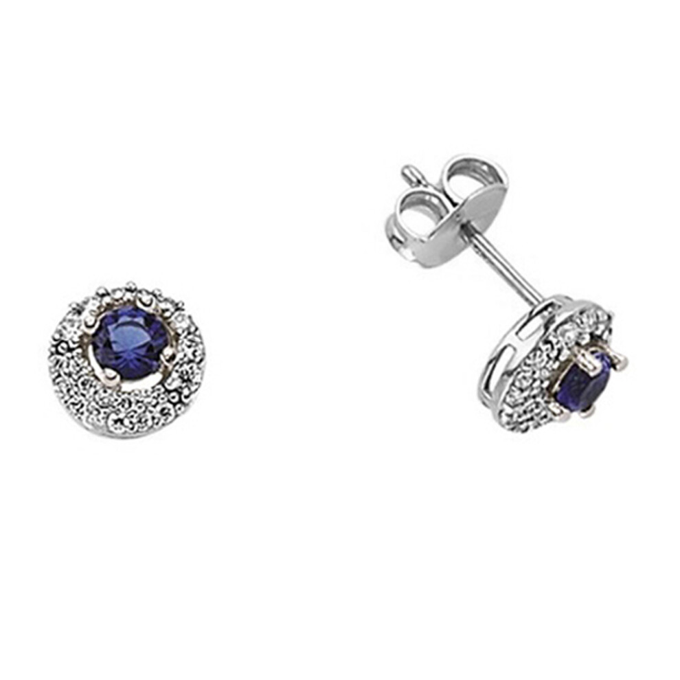 Jewelco London Ladies Sterling Silver Sapphire-Blue Cubic Zirconia Halo Stud Earrings - GVE396SAP