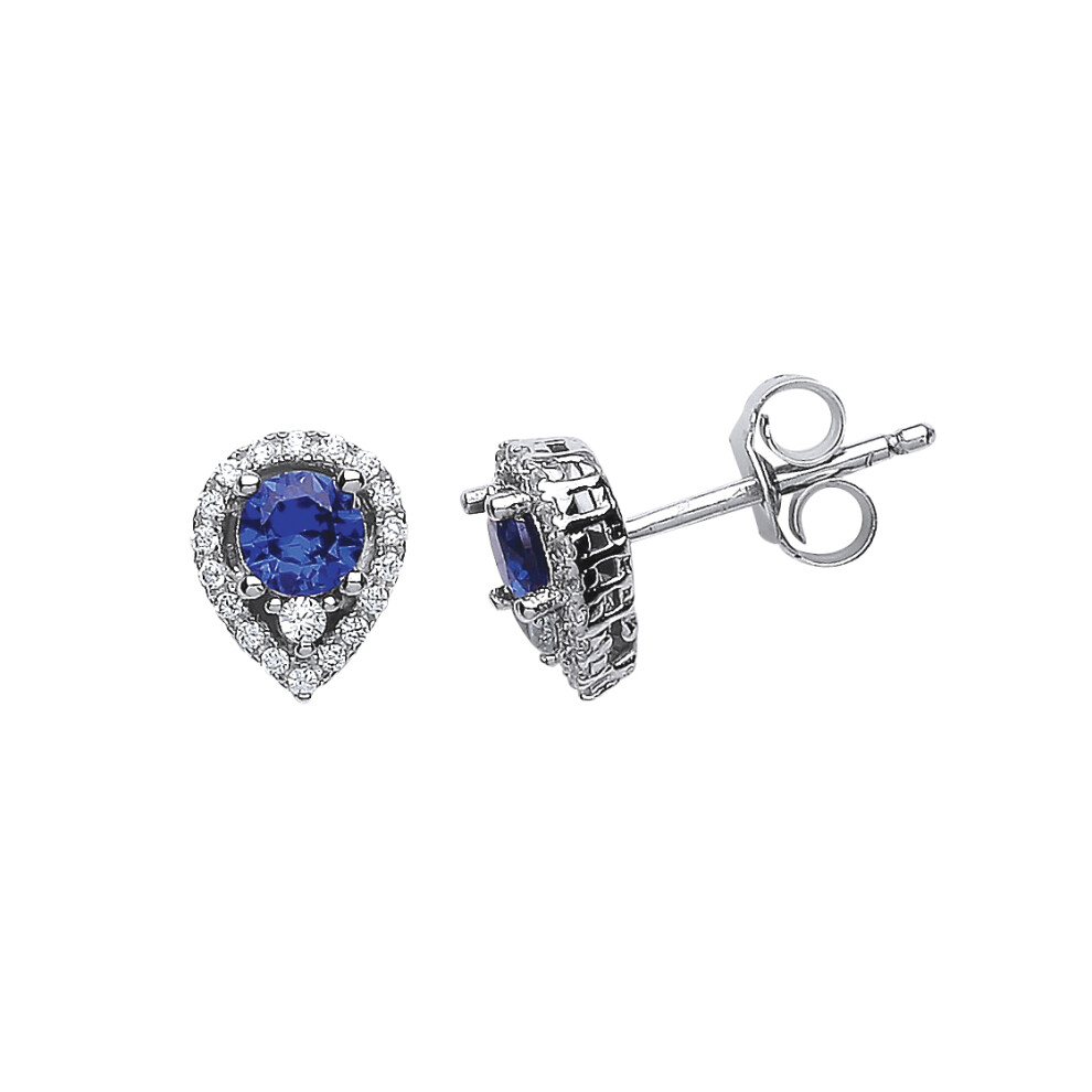 Jewelco London Ladies Sterling Silver Sapphire-Blue Cubic Zirconia Halo Tears of Joy Drop Earrings - GVE397SAP