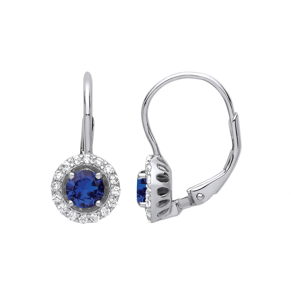 Jewelco London Ladies Sterling Silver Sapphire-Blue Cubic Zirconia Solitaire Halo Drop Earrings - GVE813SAP