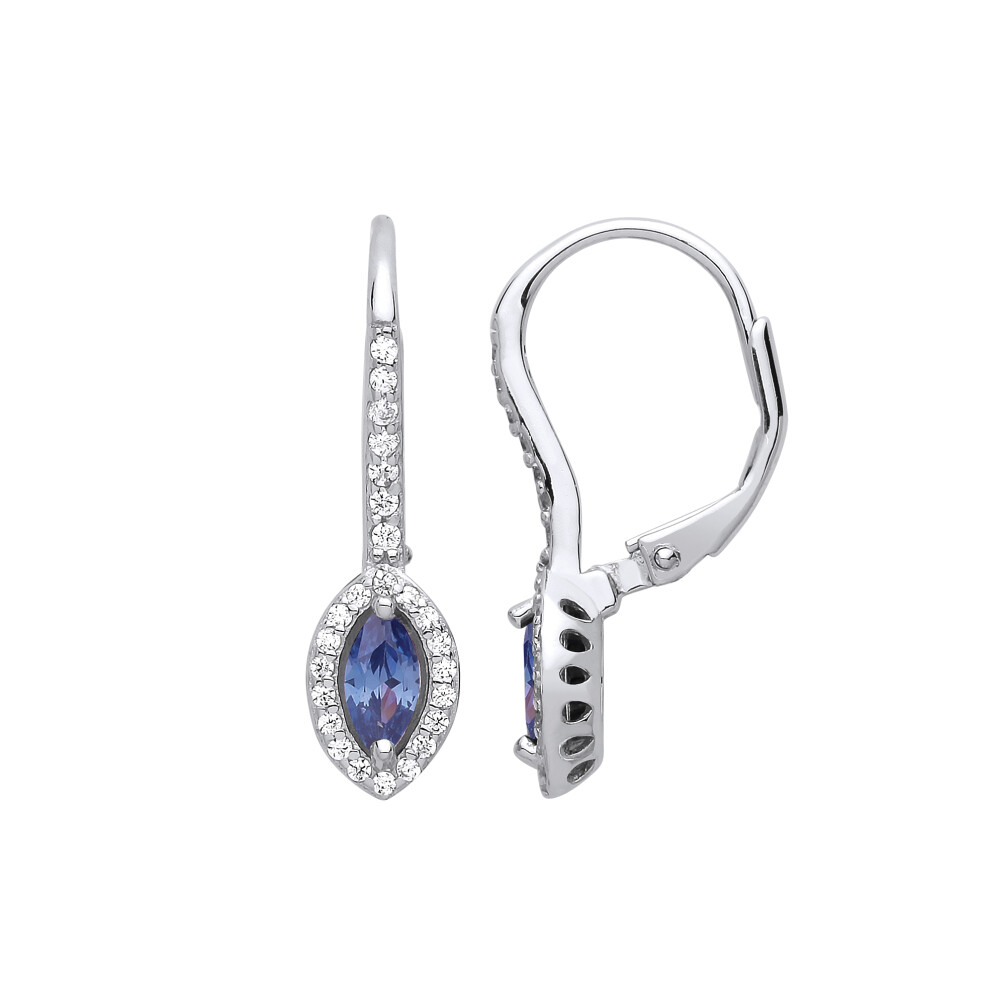 Jewelco London Ladies Sterling Silver Sapphire-Blue Marquise Cubic Zirconia Cat's Eyes Drop Earrings - GVE816CP