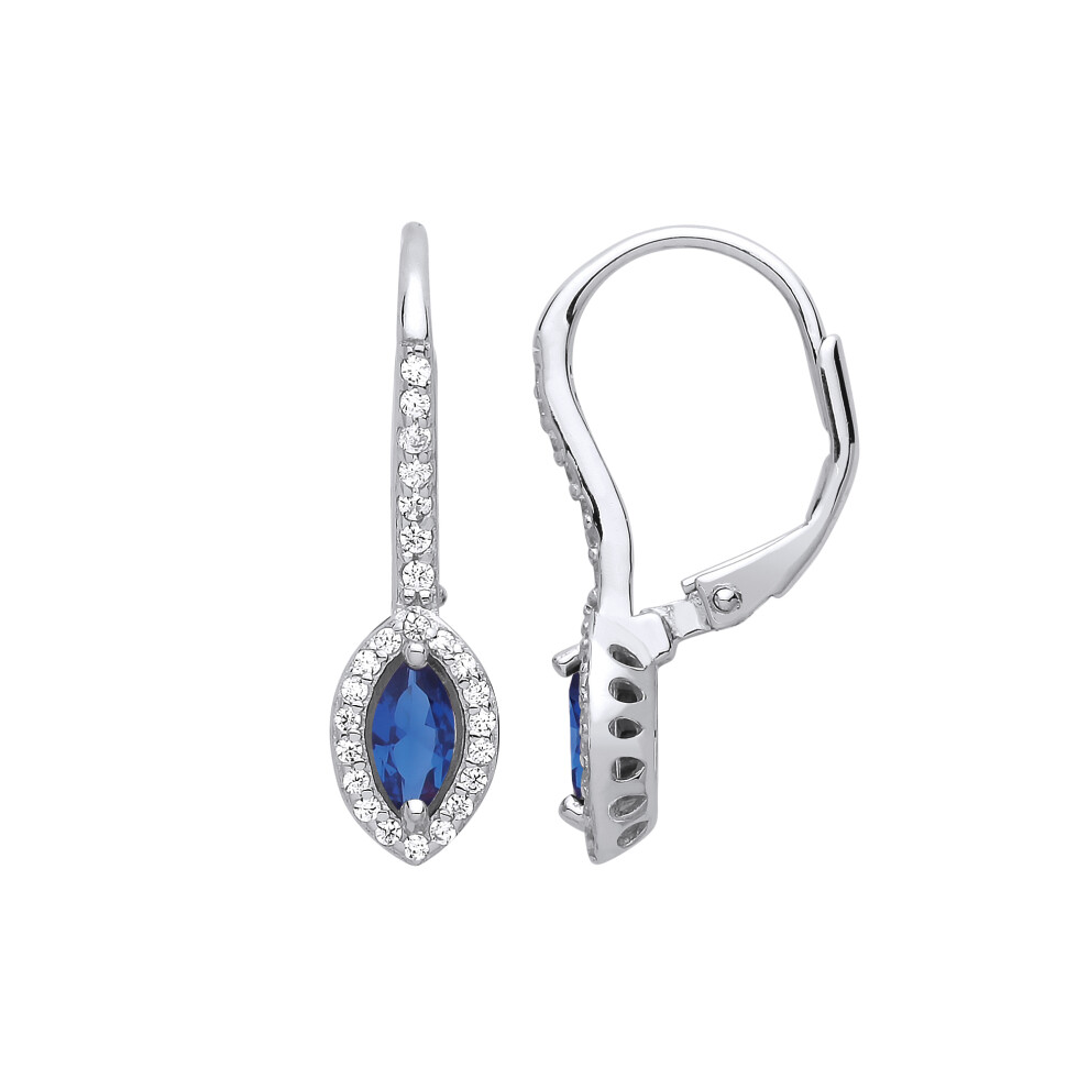 Jewelco London Ladies Sterling Silver Sapphire-Blue Marquise Cubic Zirconia Cat's Eyes Drop Earrings - GVE816SAP
