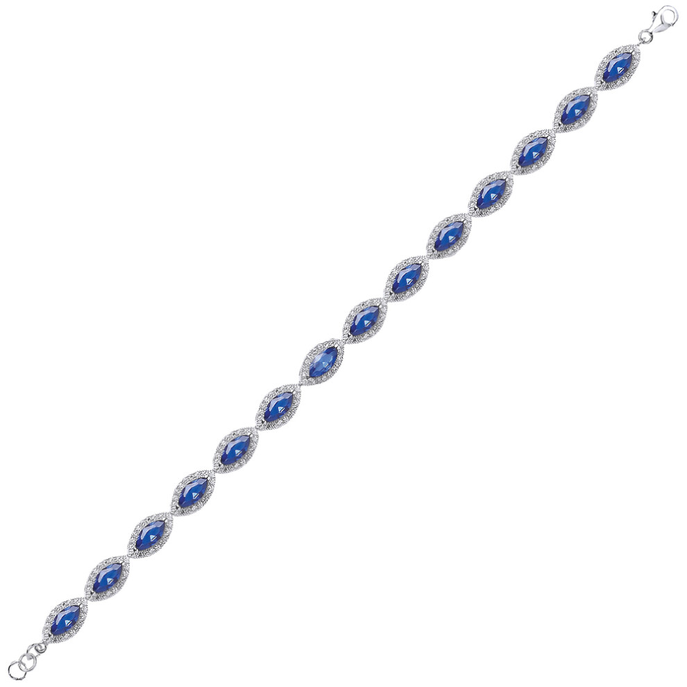 Jewelco London Ladies Sterling Silver Sapphire-Blue Marquise Cubic Zirconia Tears of Joy Tennis Bracelet 9mm 7 inch - GVB210SAP - Image 2