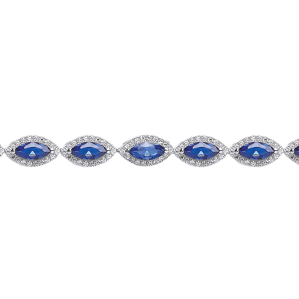 Jewelco London Ladies Sterling Silver Sapphire-Blue Marquise Cubic Zirconia Tears of Joy Tennis Bracelet 9mm 7 inch - GVB210SAP