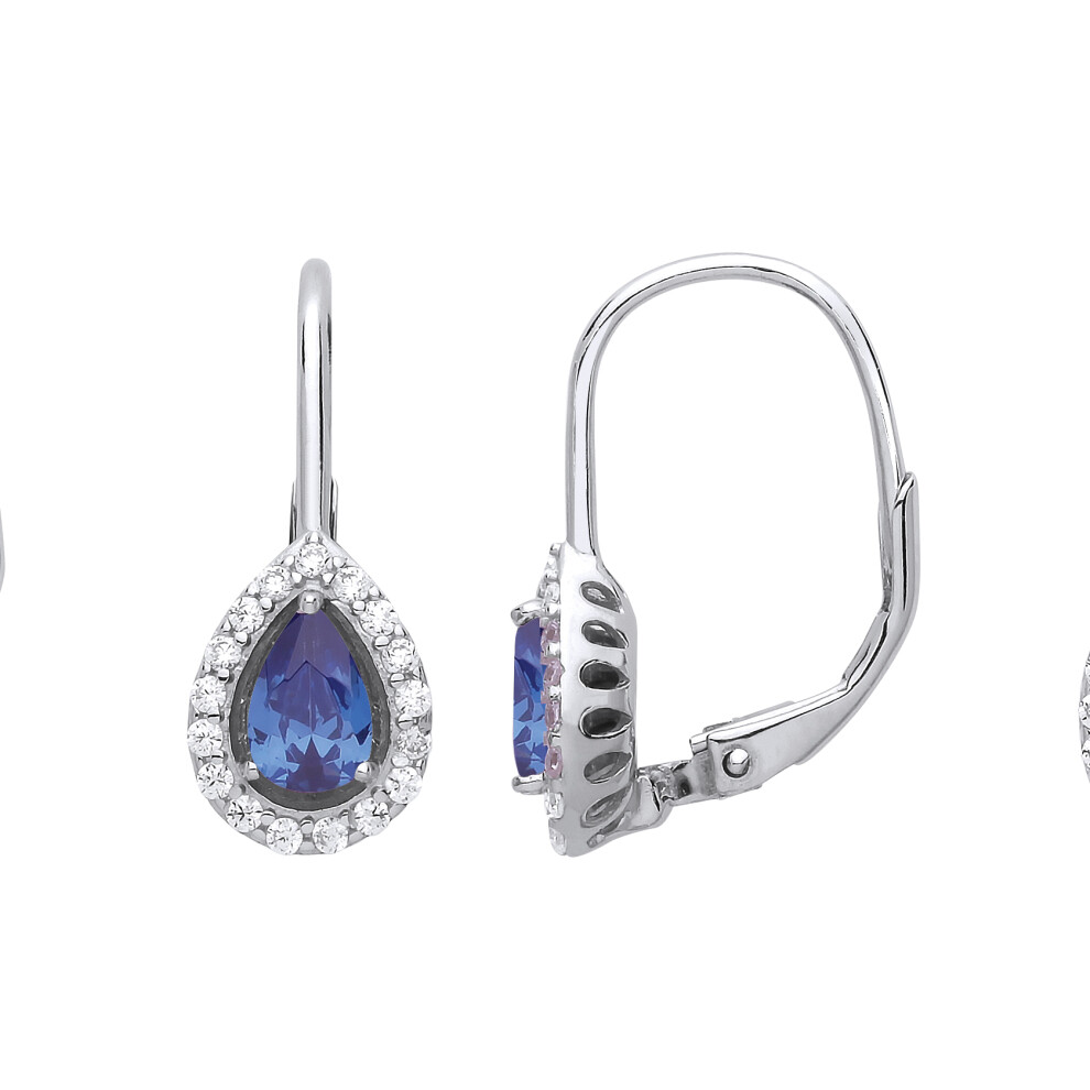 Jewelco London Ladies Sterling Silver Sapphire-Blue Pear Cubic Zirconia Tears of Joy Halo Drop Earrings - GVE814CP