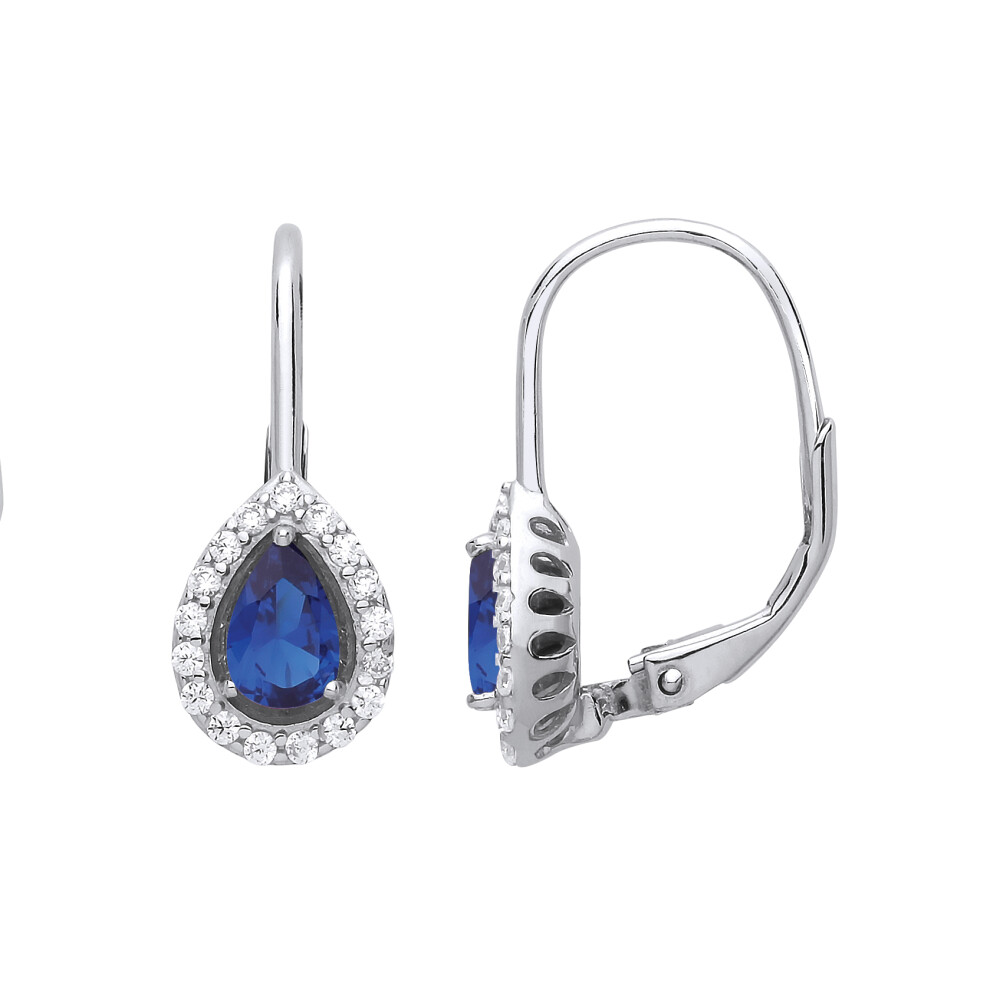 Jewelco London Ladies Sterling Silver Sapphire-Blue Pear Cubic Zirconia Tears of Joy Halo Drop Earrings - GVE814SAP