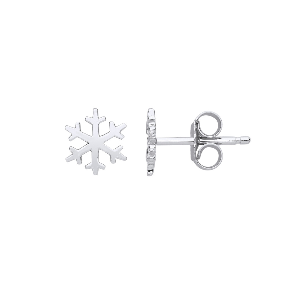 Jewelco London Ladies Sterling Silver Snowflake Stud Earrings - GVE780