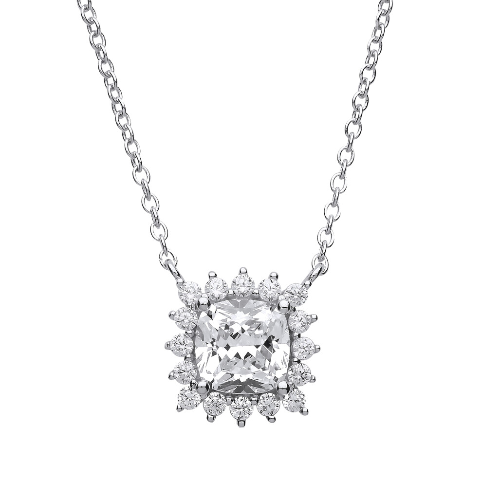 Ladies Sterling Silver Square cushion Cubic zirconia Sunshine Cluster Solitaire Charm Necklace 15 inch - GVK171 - Image 2