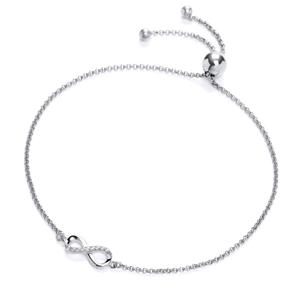 Jewelco London Ladies Sterling Silver Swarovski Zirconia Infinity Adjustable Toggle Slider Bracelet 6mm - GVB305