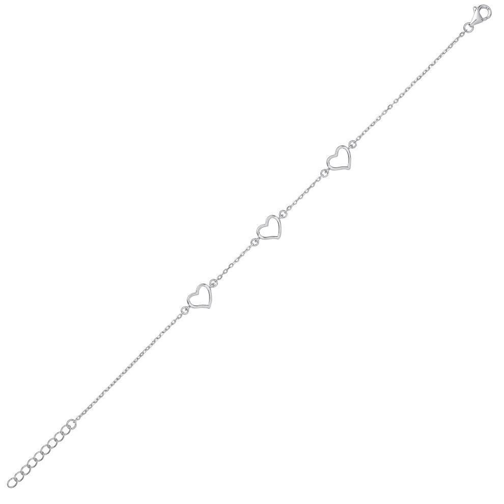 Jewelco London Ladies Sterling Silver Triple Open Love Heart Charm Bracelet 7mm - GVB441 - Image 2