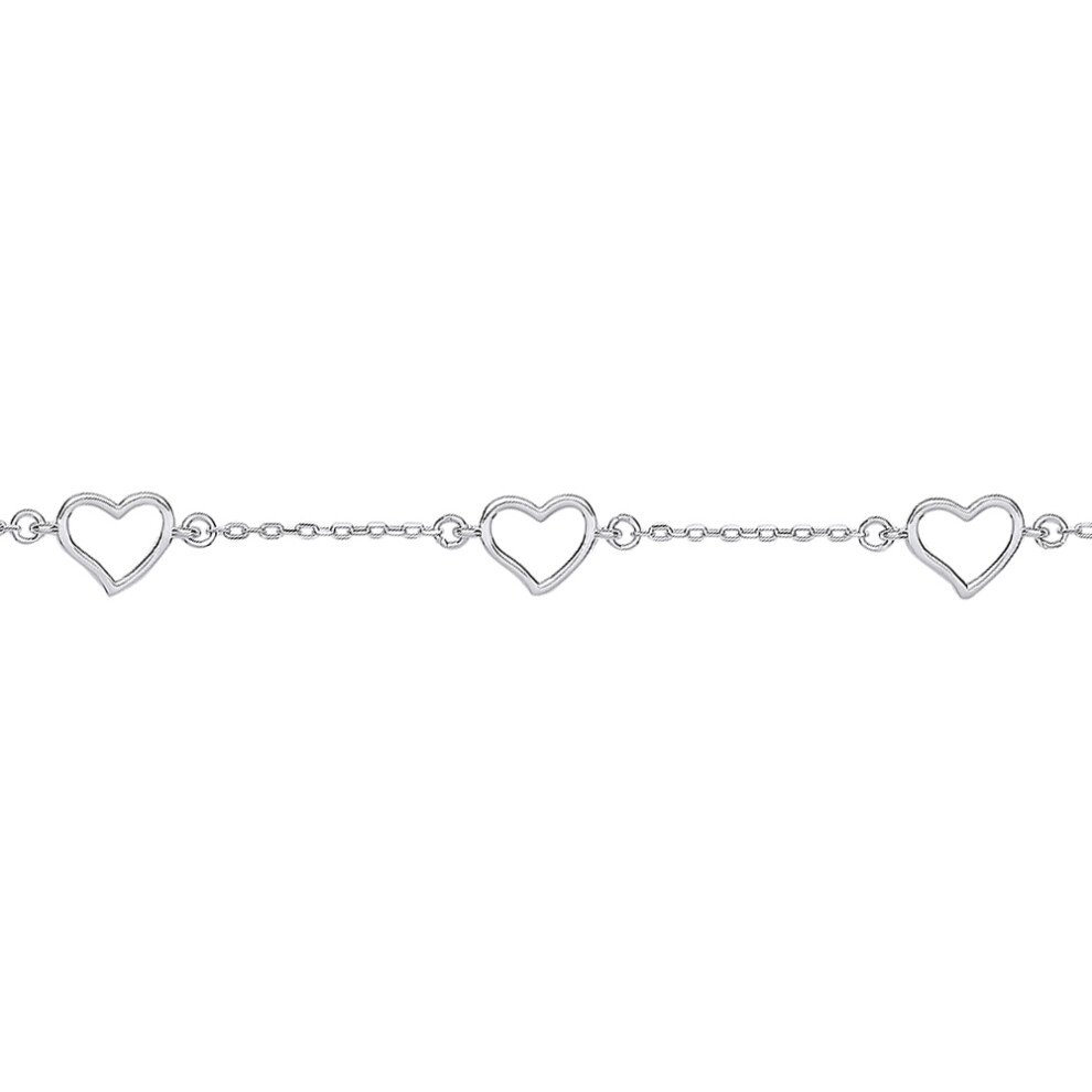 Jewelco London Ladies Sterling Silver Triple Open Love Heart Charm Bracelet 7mm - GVB441