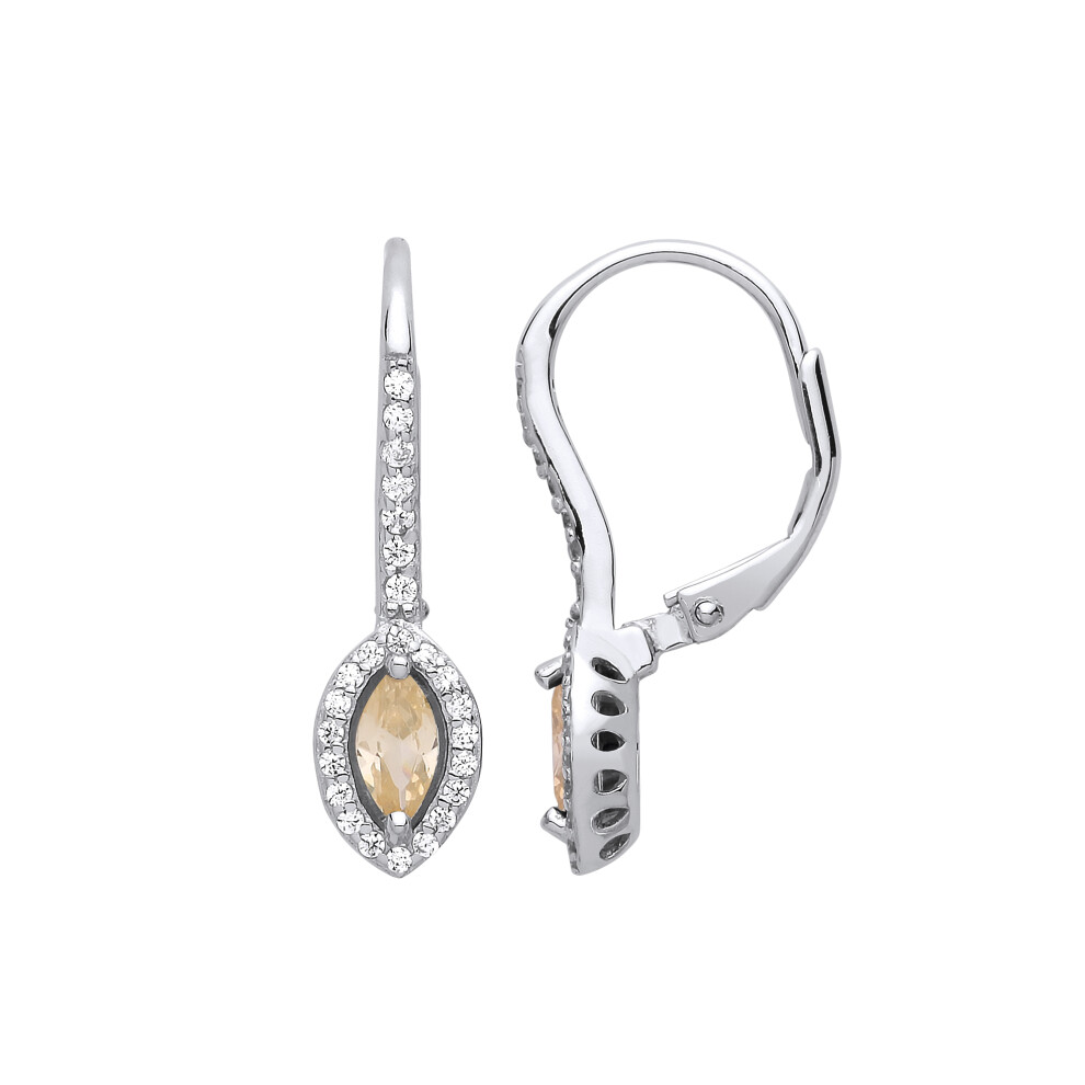 Jewelco London Ladies Sterling Silver Yellow Marquise Cubic Zirconia Cat's Eyes Drop Earrings - GVE816YC