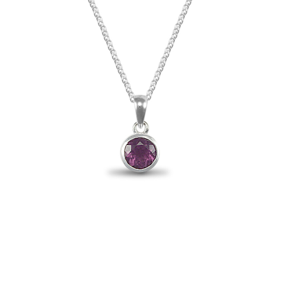 Rhodium Coated Sterling Silver Amethyst Round Cut Solitaire Necklace - ANC004