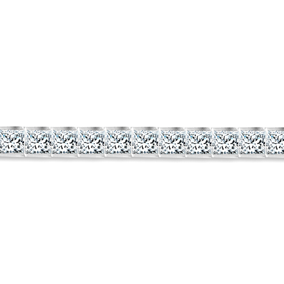 Jewelco London Rhodium Coated Sterling Silver CZ Channel Square Princess Line Tennis Bracelet - ABB114