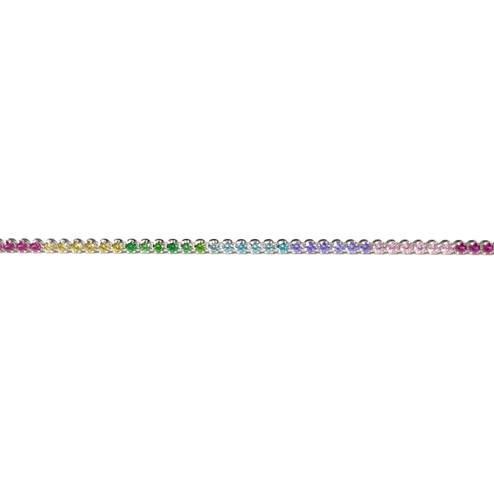 Rhodium Plated Sterling Silver Multi Colour Cubic Zirconia Rainbow Eternity Tennis Necklace, 14-16" - 8-19-0240 - Image 3