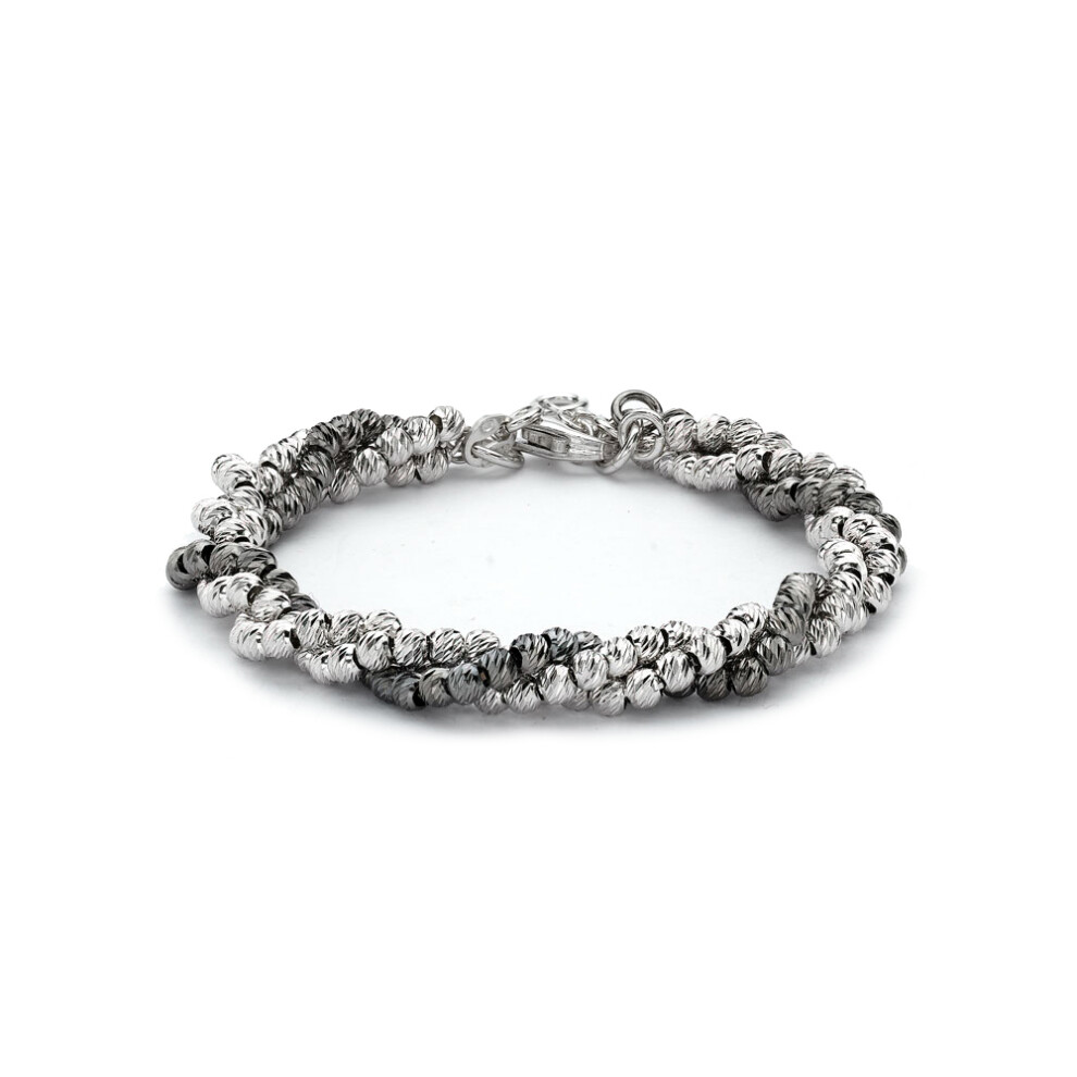 Jewelco London Rhodium & Rhuthenium Coated Sterling Silver 3 Row Beads Multi-strand Bracelet - ABB092 - Image 2