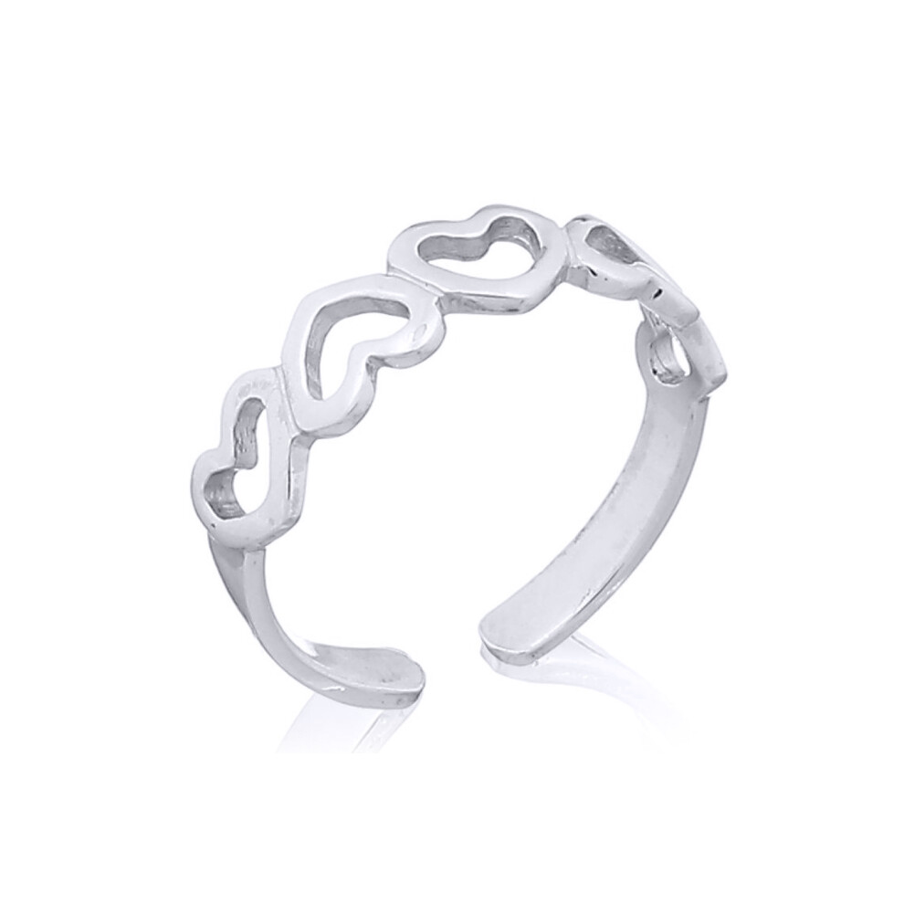Jewelco London Rhodium Silver 5 Open Love Hearts Toe Ring - ATR001 - Image 4