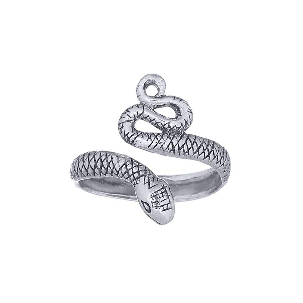 Jewelco London Rhodium Silver Textured Coiled Snake Toe Ring - ATR007