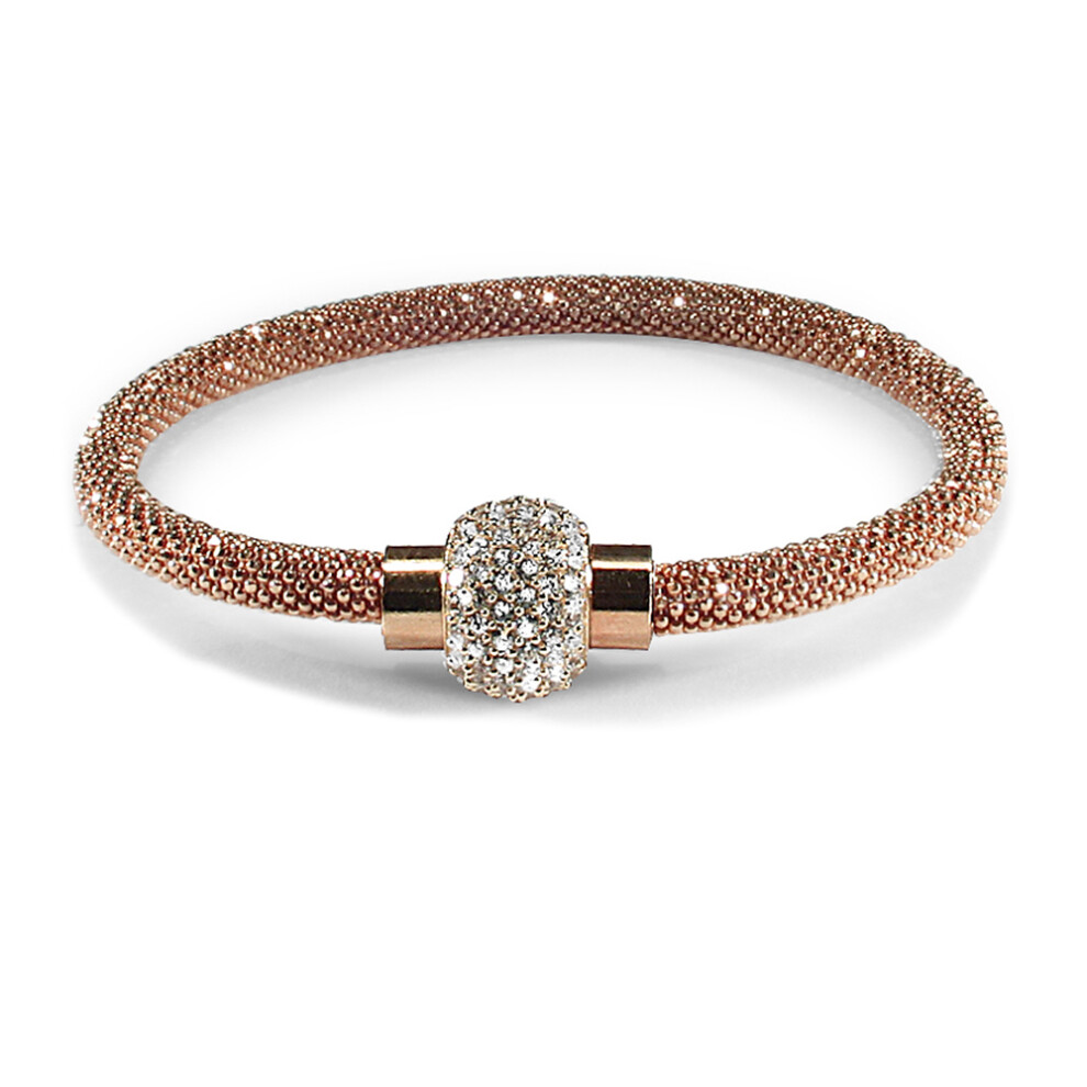 Jewelco London Rose Coated Sterling Silver Cubic Zirconia Rose bead set Popcorn Bracelet - ABB054
