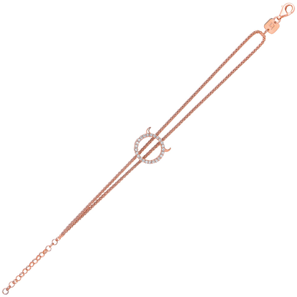 Jewelco London Rose Gold-Plated Sterling Silver Cubic Zirconia Halo with Devil Horns Bracelet - GVB224 - Image 2