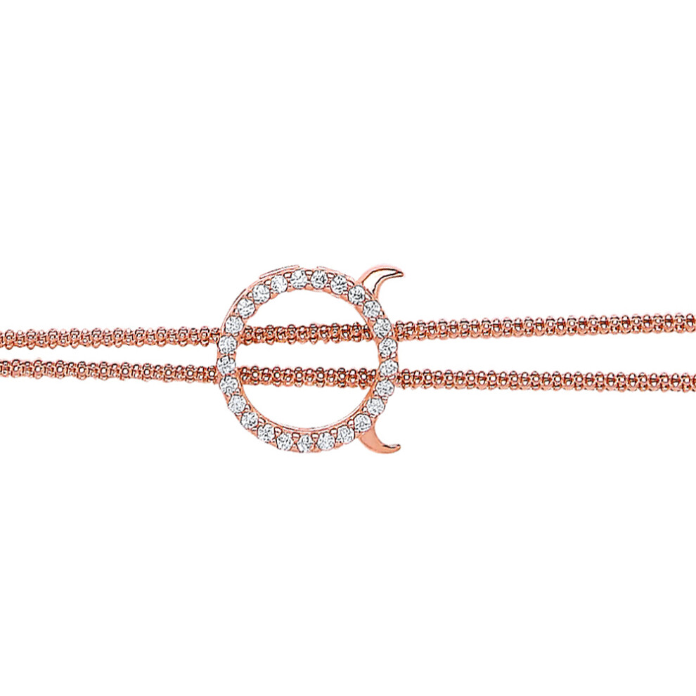 Jewelco London Rose Gold-Plated Sterling Silver Cubic Zirconia Halo with Devil Horns Bracelet - GVB224