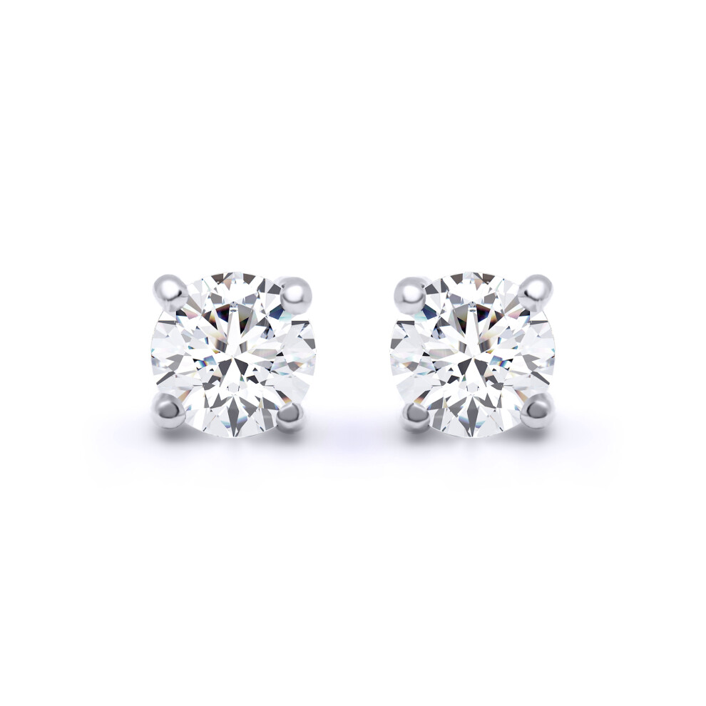 Jewelco London Solid 9ct White Gold Set Round Brilliant D / VS Lab Grown 1.00ct Diamond Solitaire Stud Earrings - LAB9E096-100