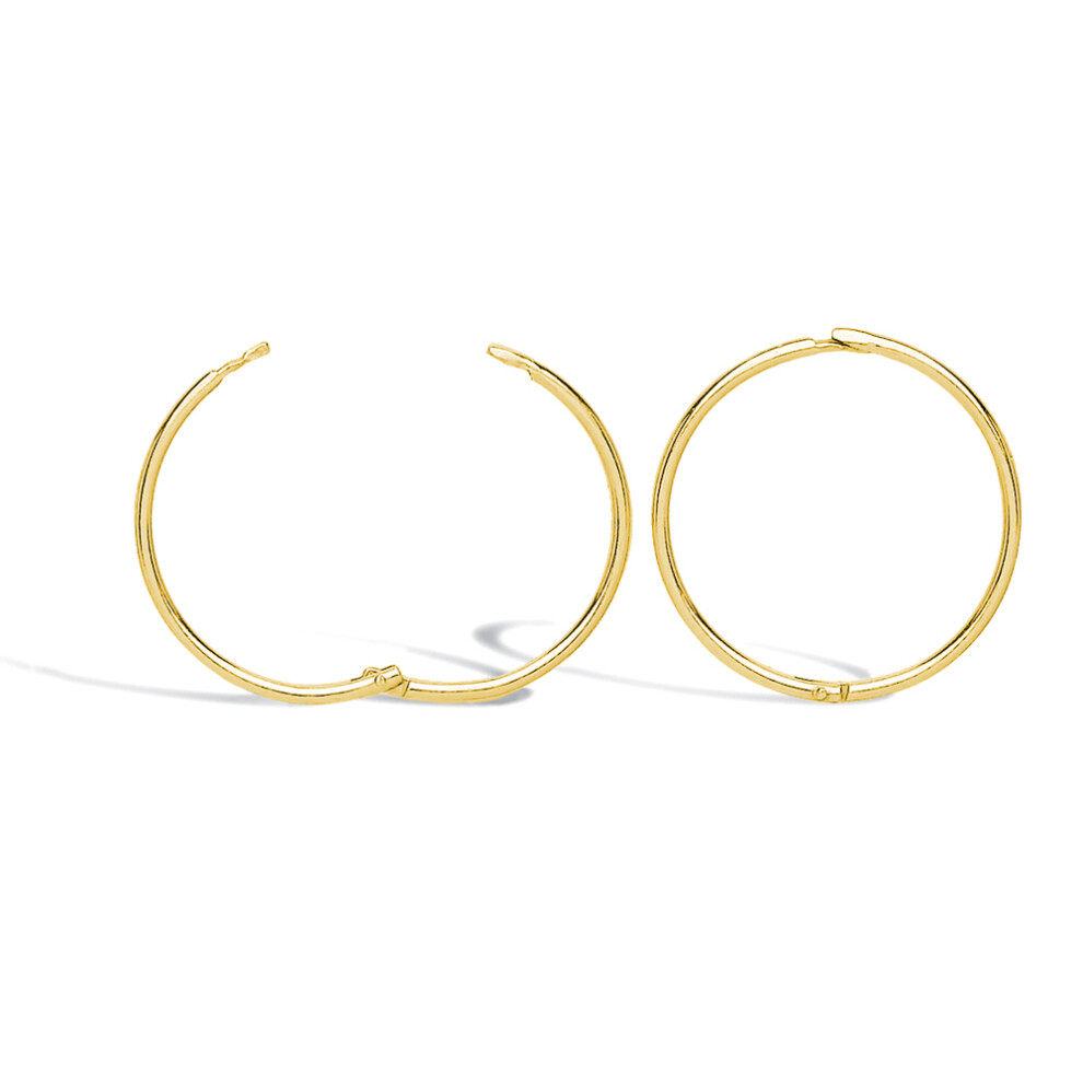 Jewelco London Solid 9ct Yellow Gold Hinged Sleeper 1mm Hoop Earrings 15mm - JER649B