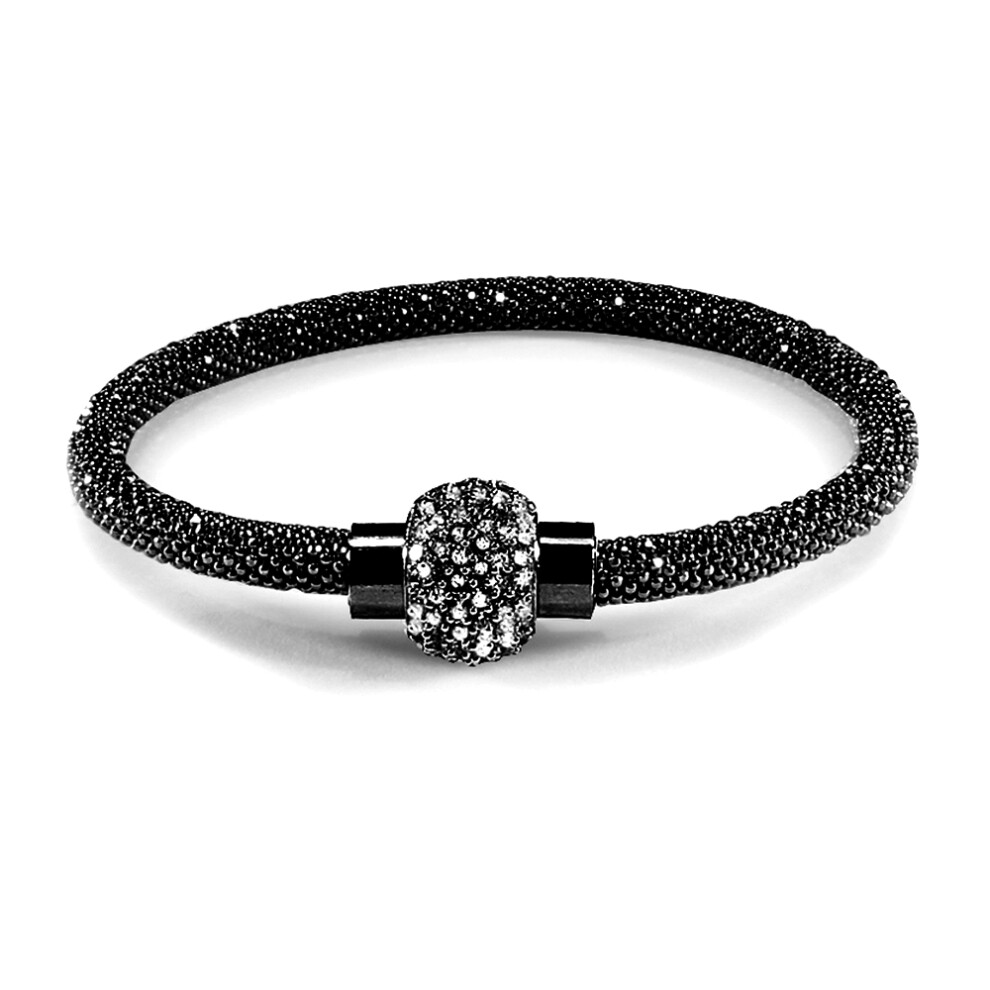 Jewelco London Sterling Silver Cubic Zirconia Black Rhuthenium bead set Popcorn Bracelet - ABB052