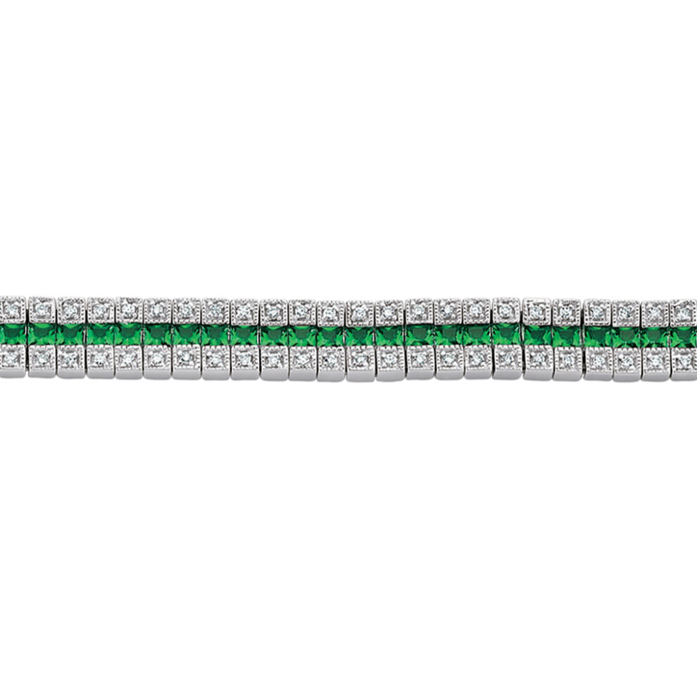Jewelco London Sterling Silver Emerald-Green Princess Cut Cubic Zirconia 3 Row Eternity Tennis Bracelet 10mm 7 inch - GVB118GRN