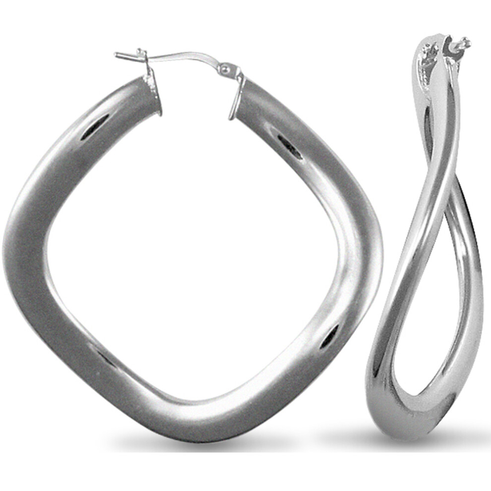 Jewelco London Sterling Silver Flat Square Curved Hoop Earrings - AER021