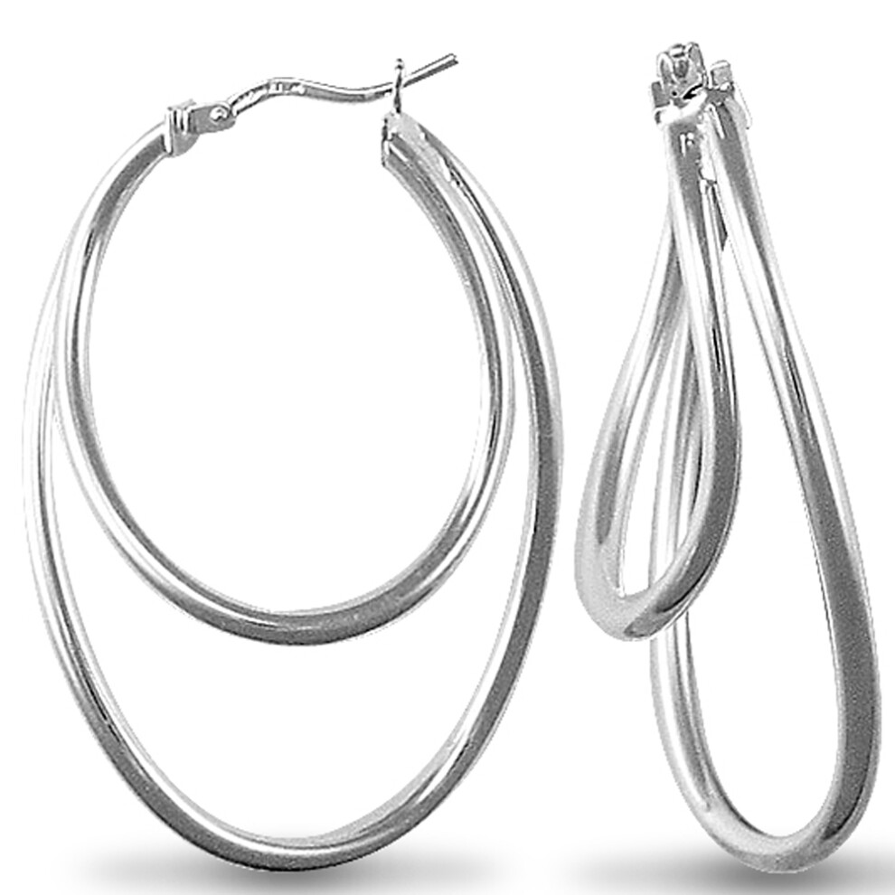 Jewelco London Sterling Silver formed Hoop Earrings - Ladies - AER029