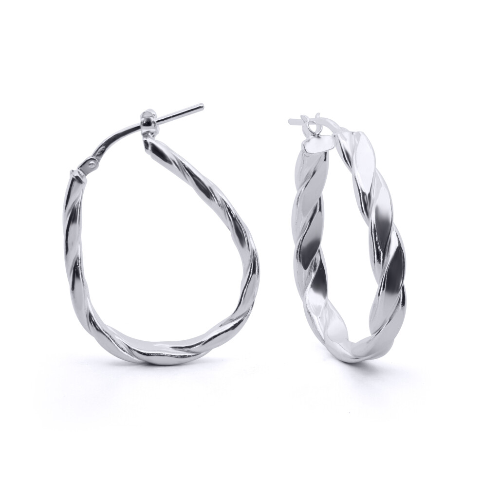 Jewelco London Sterling Silver Striped Grooved Tear Drop Hoop Earrings - AER025