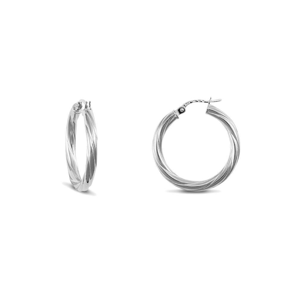 Jewelco London Sterling Silver Twist Hoop Earrings - 3mm - 2.5cm - AER001C