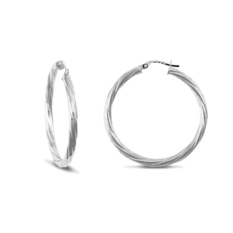 Jewelco London Sterling Silver Twist Hoop Earrings - 3mm - 3.5cm - AER001E