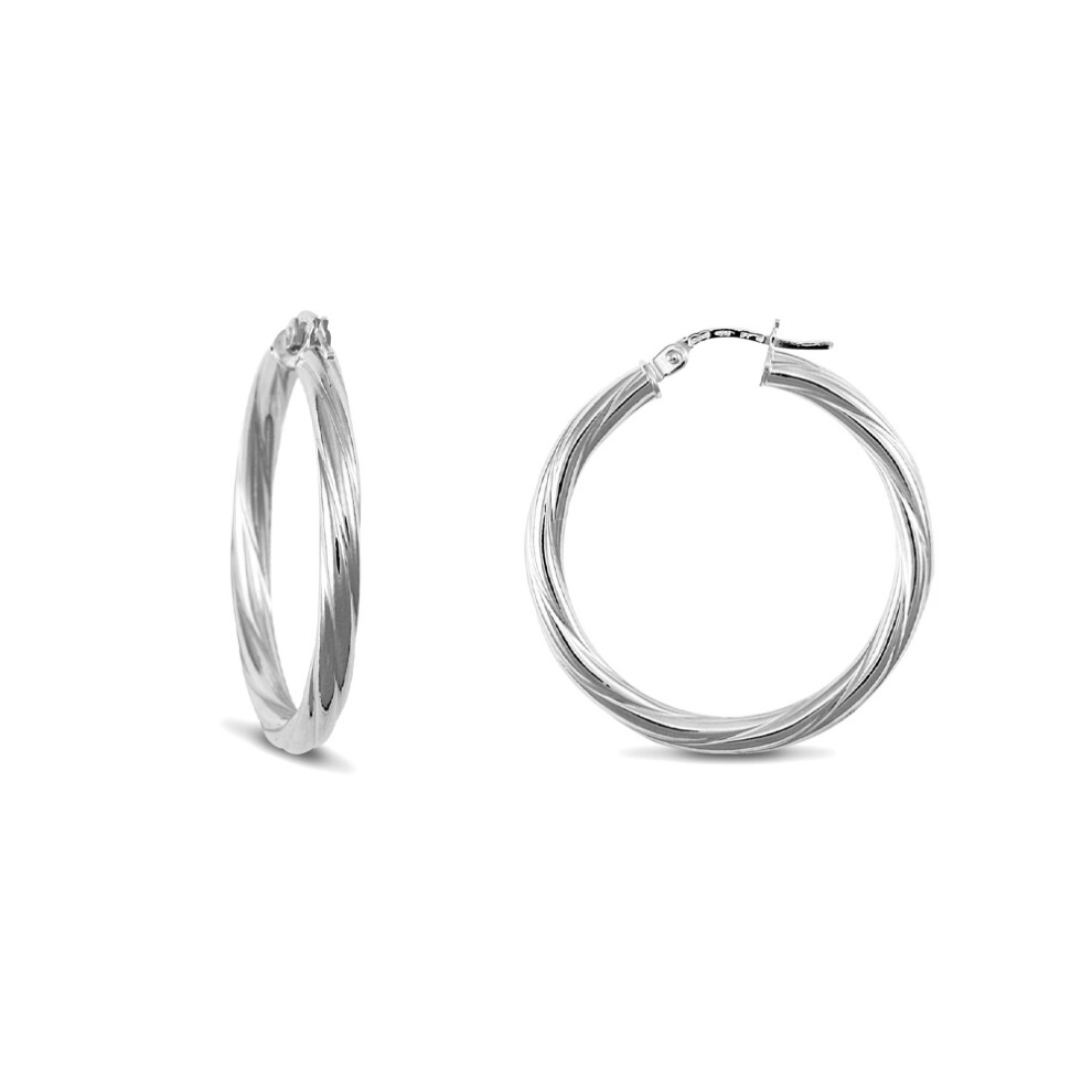 Jewelco London Sterling Silver Twist Hoop Earrings - 3mm - 3cm - AER001D