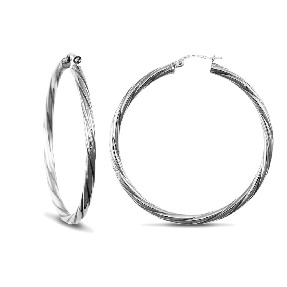 Jewelco London Sterling Silver Twist Hoop Earrings - 3mm - 4.5cm - AER001F