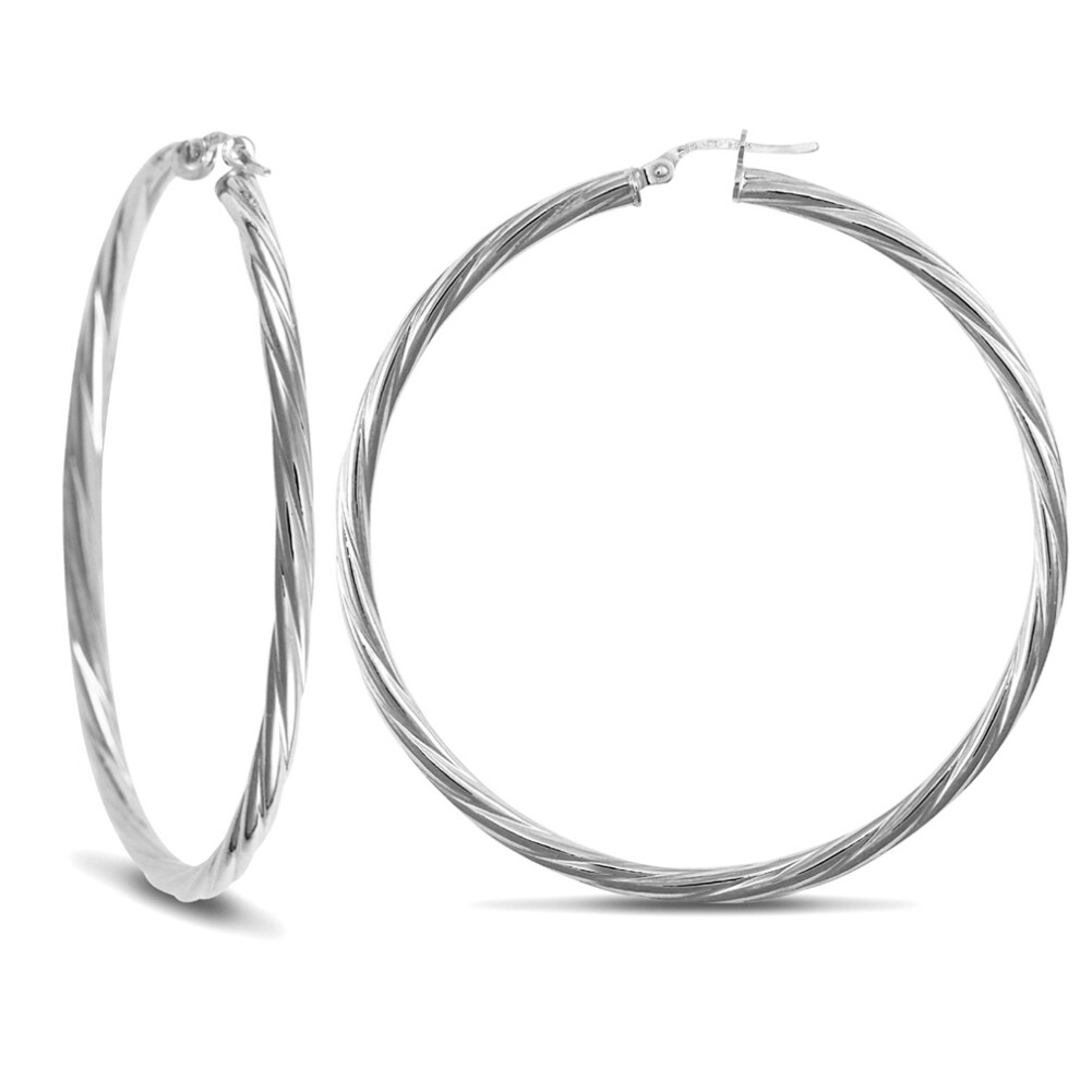 Jewelco London Sterling Silver Twist Hoop Earrings - 3mm - 5.5cm - AER001G