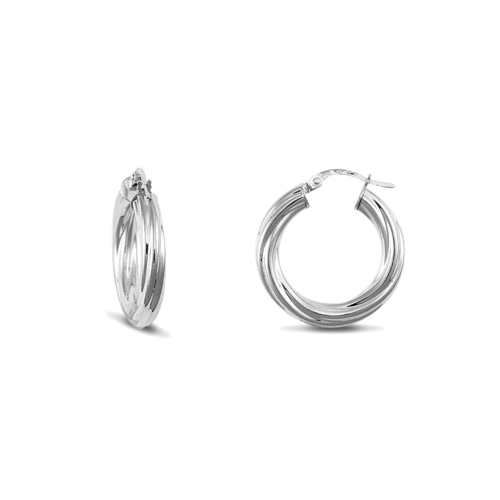 Jewelco London Sterling Silver Twist Hoop Earrings - 4mm - 2.3cm - AER002A