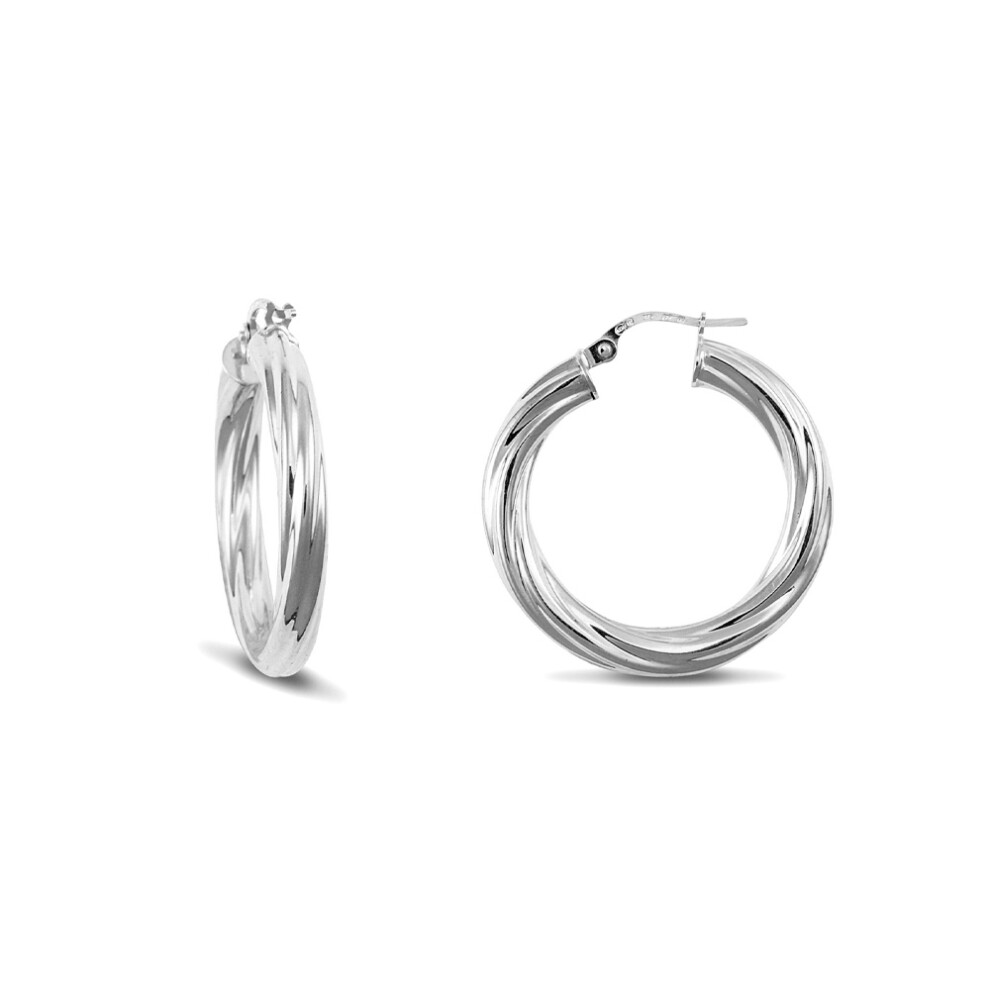 Jewelco London Sterling Silver Twist Hoop Earrings - 4mm - 2.7cm - AER002B