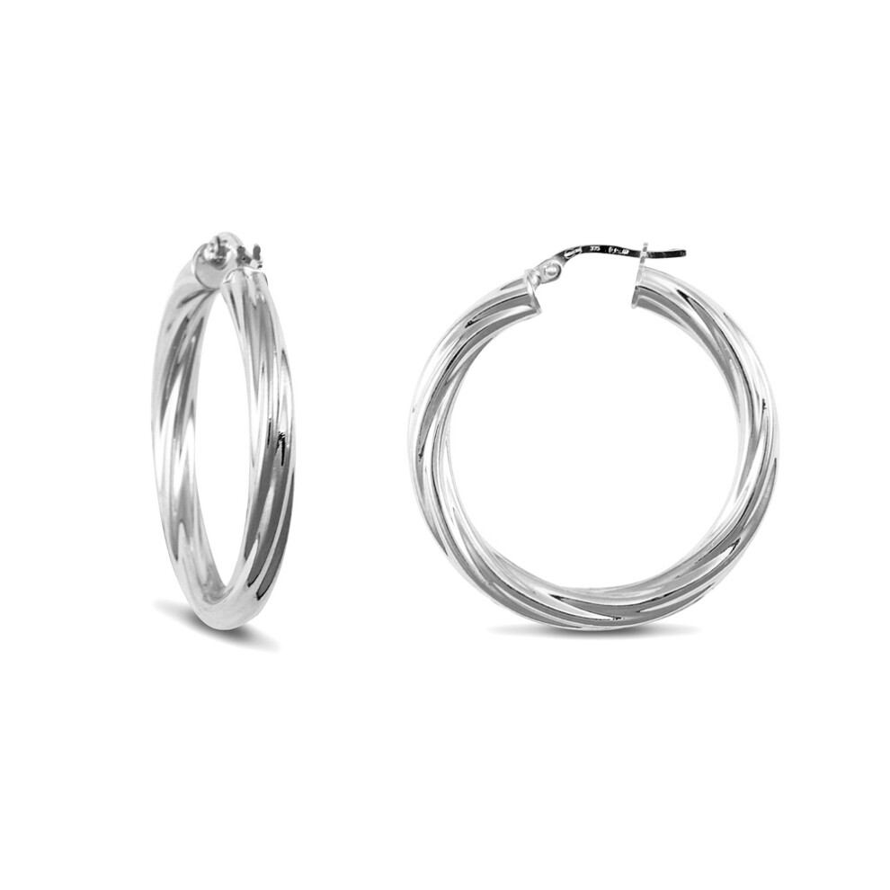 Jewelco London Sterling Silver Twist Hoop Earrings - 4mm - 3.3cm - AER002C