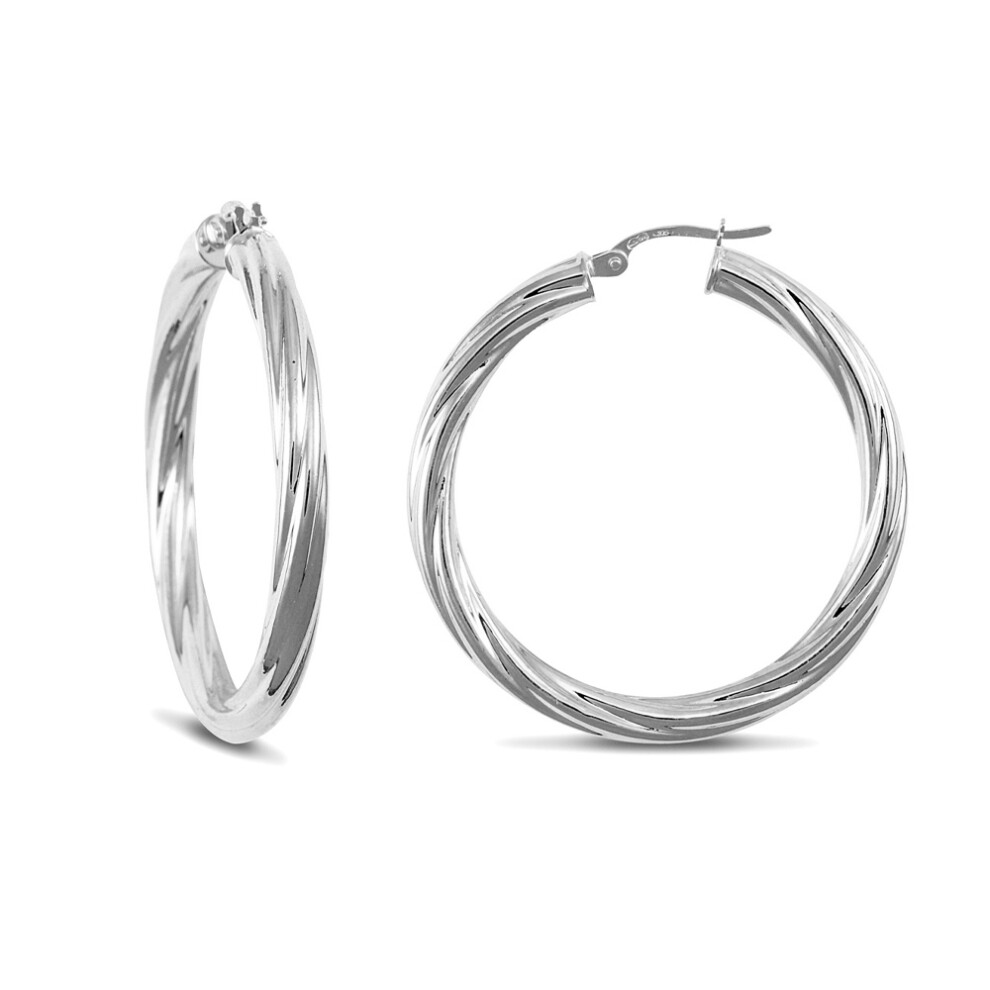 Jewelco London Sterling Silver Twist Hoop Earrings - 4mm - 3.7cm - AER002D