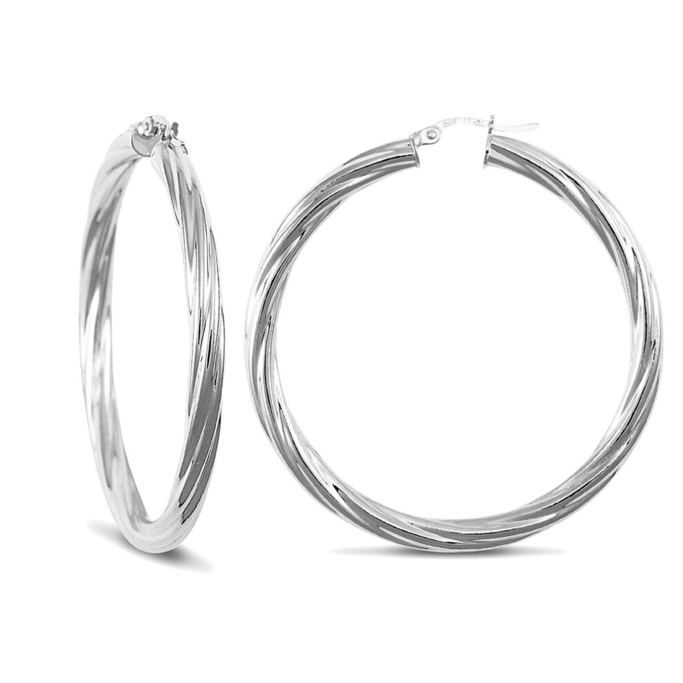 Jewelco London Sterling Silver Twist Hoop Earrings - 4mm - 4.6cm - AER002E