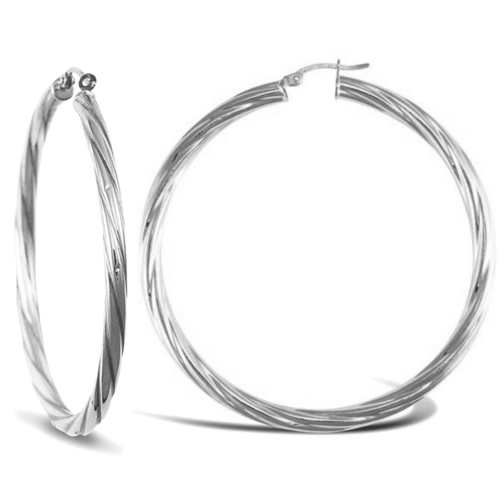 Jewelco London Sterling Silver Twist Hoop Earrings - 4mm - 5.6cm - AER002F