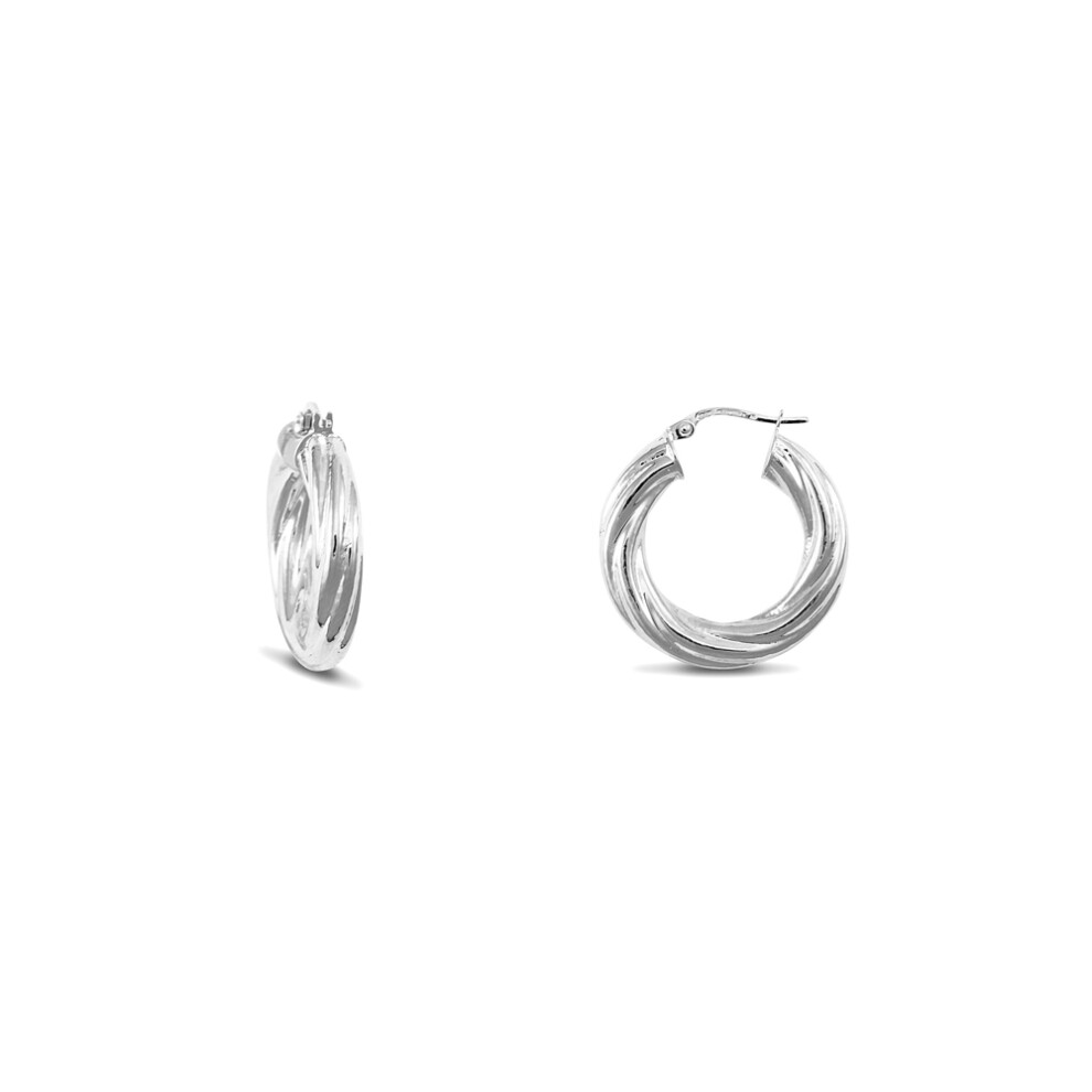 Jewelco London Sterling Silver Twist Hoop Earrings - 5mm - 2.4cm - AER003A